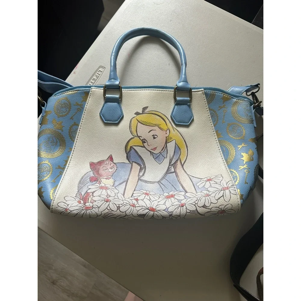 Disney Loungefly Alice in Wonderland Satchel Crossbody Bag Blue Gold Alice Dinah